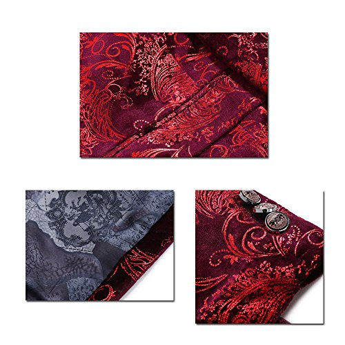 Allthemen Men's Luxury Casual Velvet Dress Suit Slim Fit Floral Prints Stylish Blazer Coats Chic Jackets, Burgundy, XXL
