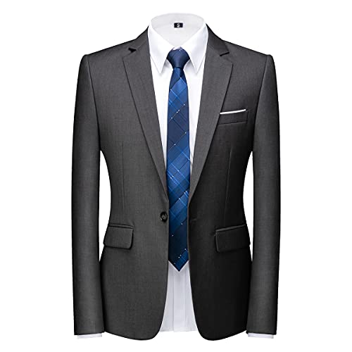 Men Suits 2 Piece Slim Fit Single Breasted One Button Dark Grey Wedding Tuxedo Suit Blazer Trousers