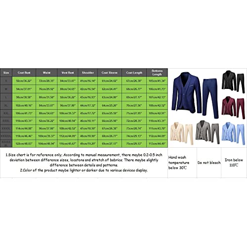 Big and Tall Mens 3 Piece Suits Solid Color Two Button Blazer Jacket with Pocket Slim Fit Vest Suit Tapered Pant for Party, Wedding and Business Grey