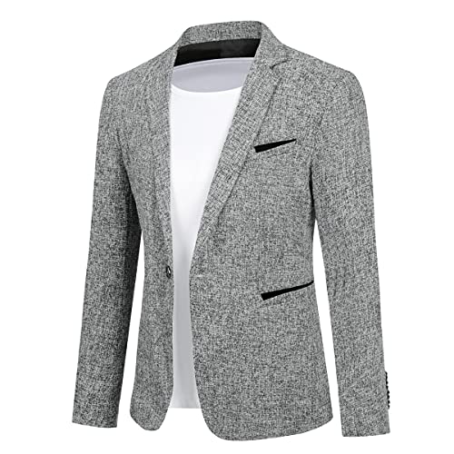 Allthemen Mens Casual 1 Button Blazer Slim Fit Blazer Jacket Lightweight Suit Jackets #5188 Grey L