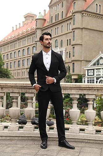Allthemen Men's 2 Pieces Suit Slim Fit One Button Suits Casual Stylish Wedding Dress Suit Black (Black Pants) S