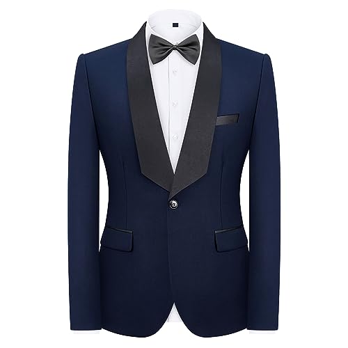KUDMOL Mens Suit 3 Piece Tuxedo One Button Blazer Vest Trousers Sets for Wedding Party Prom(Navy,M)