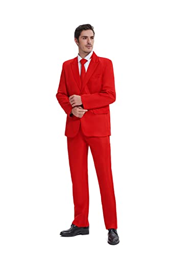 GAZANIA Solid Color Party Suit - Halloween Suit, Party Costume Suit, Prom Suit, Theme Party Suit with Blazer, Tie & Pants, Red, Large