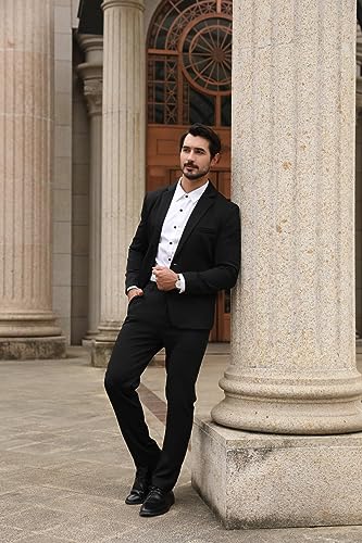 Allthemen Men's 2 Pieces Suit Slim Fit One Button Suits Casual Stylish Wedding Dress Suit Black (Black Pants) S
