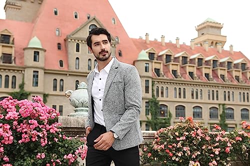 Allthemen Mens Casual 1 Button Blazer Slim Fit Blazer Jacket Lightweight Suit Jackets #5188 Grey L