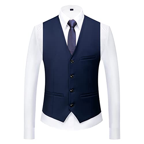 KUDMOL Mens Suit 3 Piece Tuxedo One Button Blazer Vest Trousers Sets for Wedding Party Prom(Navy,M)