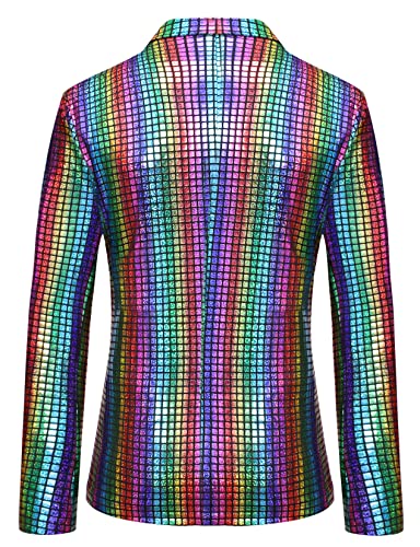 LucMatton Men's 2 Piece 70s Disco Outfits Metallic Shiny Sequin Suits Jacket and Pants Set 90s Halloween Costume Multicolor Medium