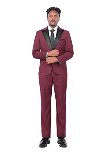 YOUTHUP Men's Suits 2 Piece Slim Fit Peak Lapel 1 Button Blazer and Trousers Fashion Evening Tuxedo Suit Red