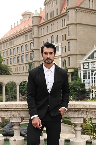 Allthemen Men's 2 Pieces Suit Slim Fit One Button Suits Casual Stylish Wedding Dress Suit Black (Black Pants) S