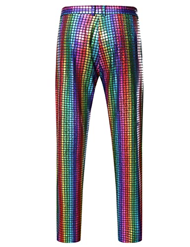 LucMatton Men's 2 Piece 70s Disco Outfits Metallic Shiny Sequin Suits Jacket and Pants Set 90s Halloween Costume Multicolor Medium