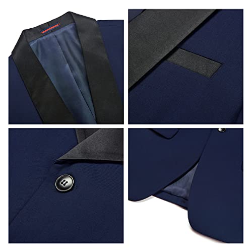 KUDMOL Mens Suit 3 Piece Tuxedo One Button Blazer Vest Trousers Sets for Wedding Party Prom(Navy,M)