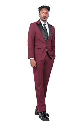 YOUTHUP Men's Suits 2 Piece Slim Fit Peak Lapel 1 Button Blazer and Trousers Fashion Evening Tuxedo Suit Red