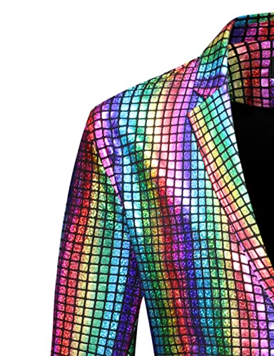 LucMatton Men's 2 Piece 70s Disco Outfits Metallic Shiny Sequin Suits Jacket and Pants Set 90s Halloween Costume Multicolor Medium