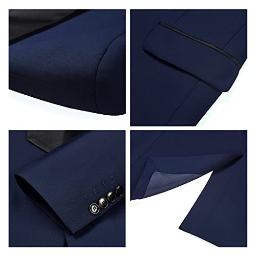 KUDMOL Mens Suit 3 Piece Tuxedo One Button Blazer Vest Trousers Sets for Wedding Party Prom(Navy,M)