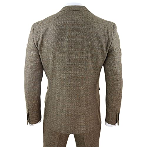 Mens 3 Piece Suit Tweed Check Vintage Retro Tailored Fit 1920s Brown
