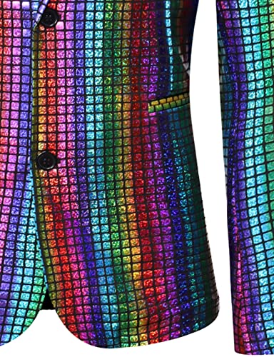 LucMatton Men's 2 Piece 70s Disco Outfits Metallic Shiny Sequin Suits Jacket and Pants Set 90s Halloween Costume Multicolor Medium