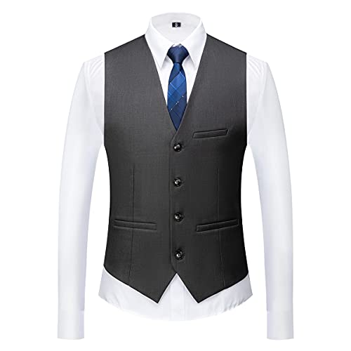 Men Suits 3 Piece Slim Fit Single Breasted One Button Lake Dark Grey Tuxedo Suit Blazer Waistcoat Trousers(Dark Grey,XX-Larger)