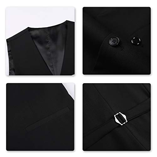 YOUTHUP Mens Slim Fit 3 Piece Suit Classic Business Wedding Suits Tuxedo Blazer Waistcoat Trousers Black, XL