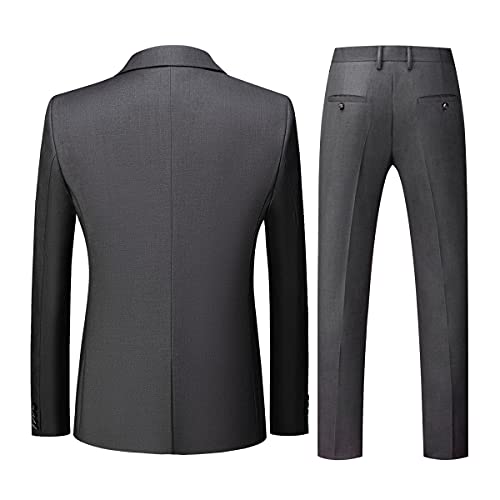 Men Suits 3 Piece Slim Fit Single Breasted One Button Lake Dark Grey Tuxedo Suit Blazer Waistcoat Trousers(Dark Grey,XX-Larger)