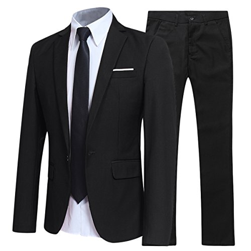 Mens Slim Fit 2 Piece Suit One Button Business Jacket & Trousers, Chest 40(trousers:waist 34)/Large, Black
