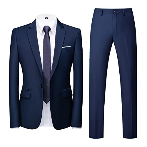 Allthemen Mens Suits 2 Piece Regular Fit Wedding Dress Suit One Button Business Suit Blue L