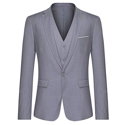 Men Suits 3 Pieces Fitted Cut Classic Style One Button formal suits, L, Grey