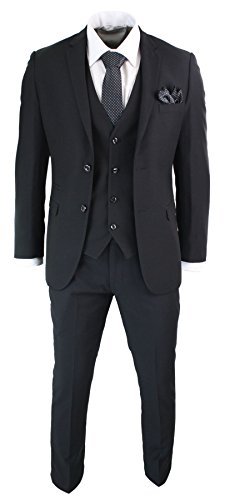 Paul Andrew Mens 3 Piece Black Tailored Fit Complete Suit Classic Door Man Mourning Funeral
