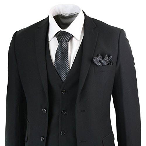 Paul Andrew Mens 3 Piece Black Tailored Fit Complete Suit Classic Door Man Mourning Funeral