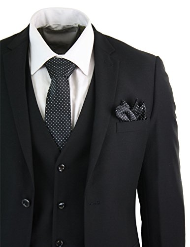 Paul Andrew Mens 3 Piece Black Tailored Fit Complete Suit Classic Door Man Mourning Funeral