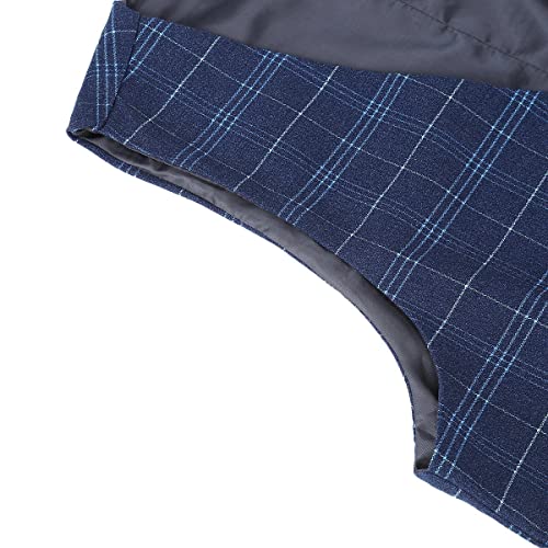 Allthemen Mens Suits 3 Piece Slim Fit Checked Suit Single Breasted Herringbone Vintage Tuxedo Formal Business Blazer Waistcoat Trouser 6248# Blue M