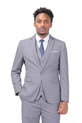 Men Suits 3 Pieces Fitted Cut Classic Style One Button formal suits, L, Grey