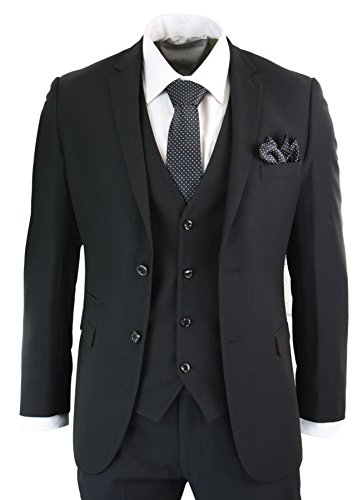 Paul Andrew Mens 3 Piece Black Tailored Fit Complete Suit Classic Door Man Mourning Funeral