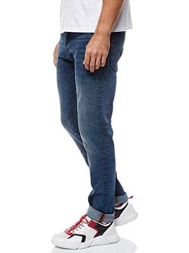 JACK & JONES Men's Jeans: Tim Straight Legs, Slim Fit, Flat Front - Tim Original., Colours:Dark Blue-2, Pant Size:32W / 32L