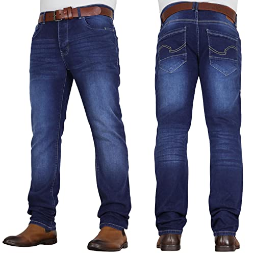 Crosshatch Mens 'Tarrow' Straight Leg Stretch Denim Jean with Designer Belt by JeanBase Dark Wash 34W X 30L
