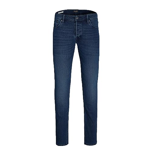 JACK & JONES Mens Denim Jeans Casual Slim Fit Low Rise Comfort Button Fly, Blue Colour, UK Size 34W / 30L