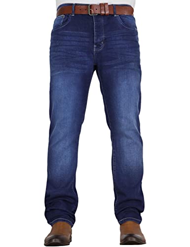 Crosshatch Mens 'Tarrow' Straight Leg Stretch Denim Jean with Designer Belt by JeanBase Dark Wash 34W X 30L