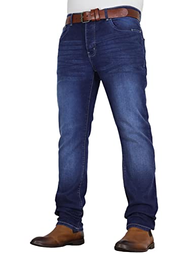 Crosshatch Mens 'Tarrow' Straight Leg Stretch Denim Jean with Designer Belt by JeanBase Dark Wash 34W X 30L