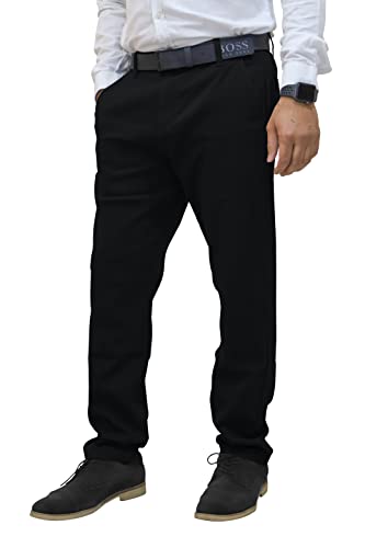 westAce Mens Chino Pants Regular Fit Flat-Front Casual Stretch Relaxed Cotton Jeans Trousers All Waist (Black, 34W x 30L)