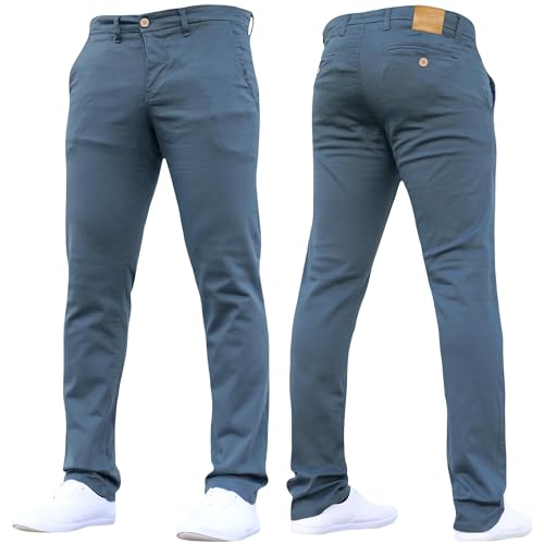 Crosshatch Mens 'Brooks' Stretch Chino Slim Fit Leg Trousers Jeans by JeanBase Petrol 34W X 30L