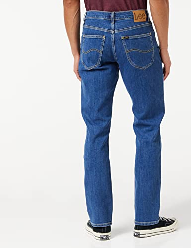 Lee Brooklyn Straight Men's Jeans Pants, Mid Stonewash, 36W / 30L