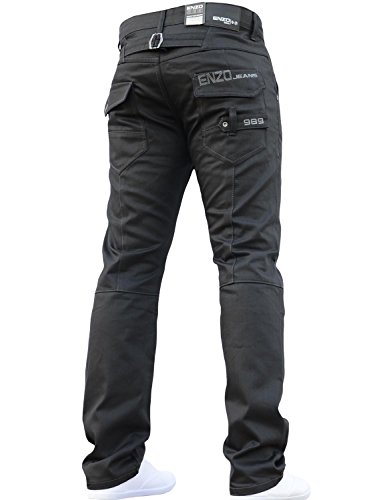 Enzo BNWT New Mens Jeans Blue Designer Branded Straight Washed All Waist & Sizes Black 32W X 34L