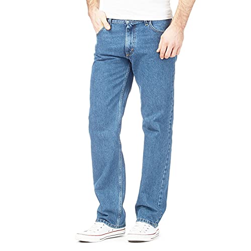 Mens Original 100% Cotton Jeans Plain Straight Leg Heavy Duty Denim Wash Boys Jean Classic Designer Stretch Fit Casual Work Wear Zip Fly Belt Loop Pants Pocket Trosuers Sizes 30-50(Light Blue, 36/29)