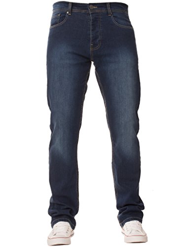 New Mens ENZO Stretch Straight Leg Regular Fit Classic Basic Denim Jeans (36W x 32L, Mid Stonewash)