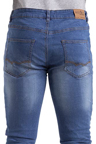 westAce New Mens Stretch Skinny Slim Fit Flex Jeans Pant Stretchable Denim 98% Cotton & 2% Stretch Trouser 28-40 Waist (Waist 36" x Length 32" (36R), Light Blue)