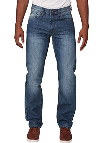 New Mens Enzo Regular Fit Straight Denim Blue Jeans Pants All Waist Sizes Mid Stone Wash 28 W X30L