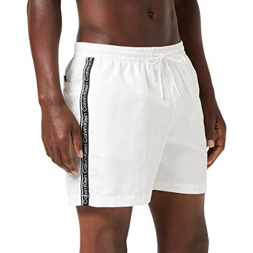 Calvin Klein Men's Medium Drawstring-NOS Swim Trunks, Pvh Classic White, M