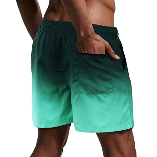 Danfiki Mens Swim Shorts Swimming Trunks Quick Dry Beach Shorts Surfing Shorts with Mesh Lining Gradient Color Green