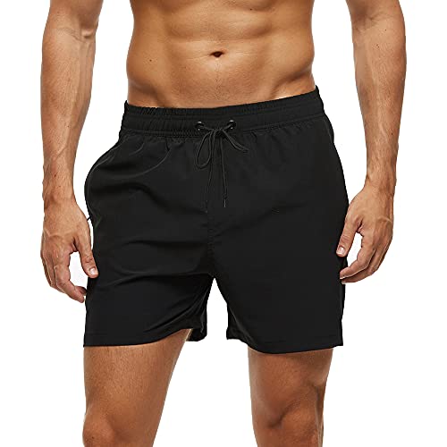 Arcweg Men's Swimming Shorts Mens Swim Trunks with Zipper Pockets Swim Shorts Mesh Lining Stretchy Board Shorts Surfing Beach Shorts Quick Dry Black L(UK)