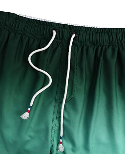 Danfiki Mens Swim Shorts Swimming Trunks Quick Dry Beach Shorts Surfing Shorts with Mesh Lining Gradient Color Green