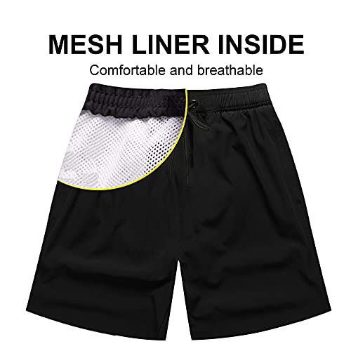 Arcweg Men's Swimming Shorts Mens Swim Trunks with Zipper Pockets Swim Shorts Mesh Lining Stretchy Board Shorts Surfing Beach Shorts Quick Dry Black L(UK)